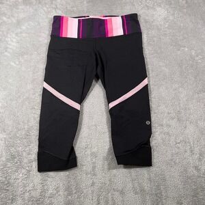 Lululemon Crop Leggings Pink Purple Stripe Athletic Yoga‎ Pants Size 6